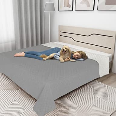 Easy-Going 100% Waterproof Dog Bed Cover Reversible Leak Proof Couch Cover Washable Sofa Cover Furniture Protector Blanket for Pets Kids Children Dog Cat (110x90 Inch, Light Gray/Ivory) - Image 2