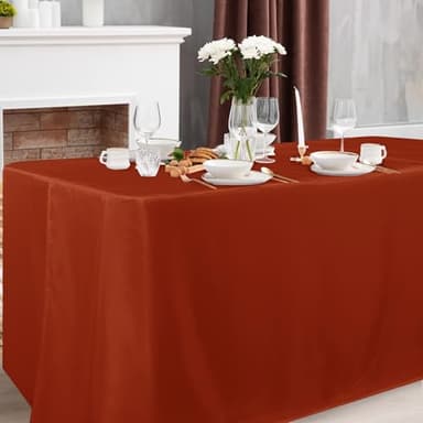 Obstal 2 Pack Table Clothes for 6 Foot Rectangle Tables - Water Resistant Washable Fabric Polyester Rectangle Table Cover Protector for Wedding, Banquet and Trade Shows, 72L x 30W Inches, Rust - Image 2