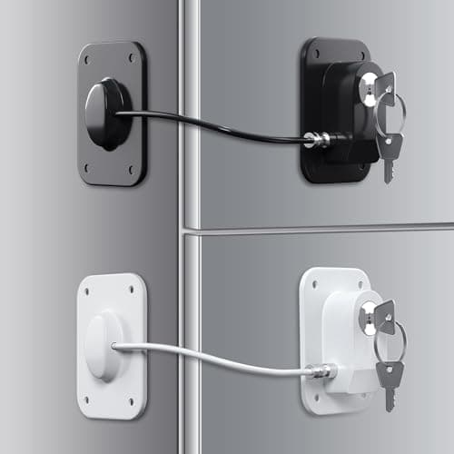 RORMGO Refrigerator Lock 2 Packs, Baby Proofing Fridge Locks with Silicone Wire Protection & Key - Easy Install Surface-Friendly for Freezer & Refrigerator, Black & White - Image 1