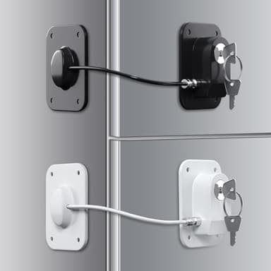 RORMGO Refrigerator Lock 2 Packs, Baby Proofing Fridge Locks with Silicone Wire Protection & Key - Easy Install Surface-Friendly for Freezer & Refrigerator, Black & White - Image 1