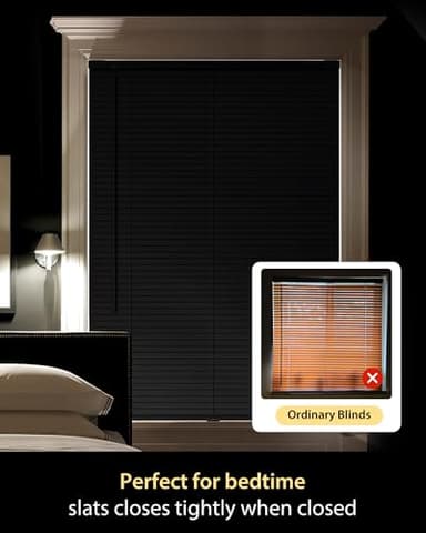 UNISHADES No Drill Blinds for Windows 1" Vinyl L-Shaped Slats Cordless Mini Blinds for Home, 28" W × 64" H Black - Image 5
