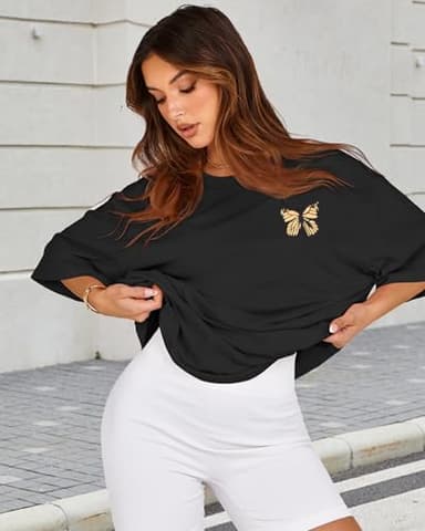 Womens Oversized Tshirt Graphic Tees Crew Neck Summer Short Sleeve Loose Fit Tops (A-Butterfly Print Black, 4XL) - Image 5