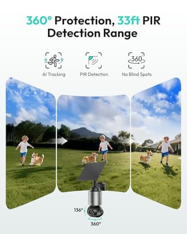 BOTSLAB Security Cameras Wireless Outdoor, 4 Cam-Kit with HomeBase, 4K Color Night Vision, Solar Security Camera System with 360° Pan&Tilt, No Monthly Fee, 32GB Local Storage Up to 16TB,AI Recognition - Image 3