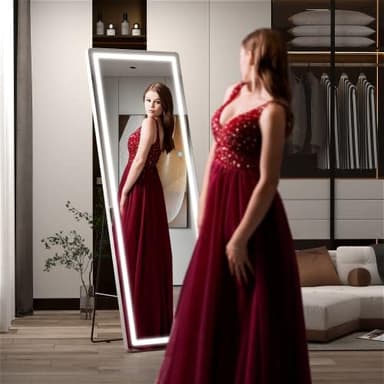 Hasipu Full Length Mirror with Lights, 65" x 22" LED Floor Mirror, Full Body Dressing Standing, Hanging Mounted Mirror for Living Room Bedroom Cloakroom, Round White - Image 5
