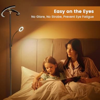 SIBRILLE Upgraded 2-in-1 LED Floor Lamp - Dimmable Mother-Daughter Standing Lamp with Remote&Touch Control, 29W Bright Floor Reading Light, Black Modern Standing Light for Living Room Bedroom Office - Image 6