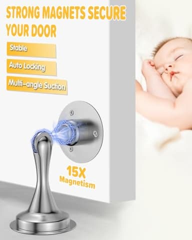 Door Stoppers Magnetic Door Catch - 2 Pack Stainless Steel Heavy Duty Door Holder Stops for Bottom Top of Door - Wall Floor Mounting No Drill 3M Adhesive & Screws Strong Magnet Keep Door Open(Silver) - Image 2