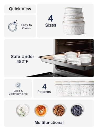 LE TAUCI Ramekins 4 oz Oven Safe for Creme Brulee, Charcuterie Boards Bowls for Souffle, Small Sauce Bowl, Ceramic Baking Dishes - 3.8 inch, Set of 4, Arctic White - Image 4