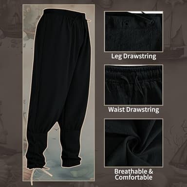 Mens Spring Summer Autumn Ankle Banded Pants Medieval Viking Navigator Trousers Renaissance Pants (Large, Black) - Image 4