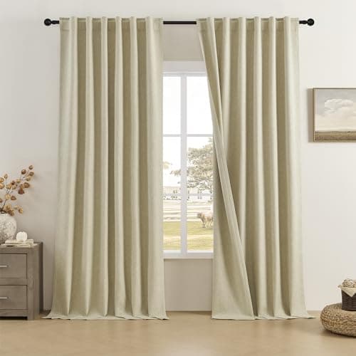 DUALIFE Faux Linen Curtains 108 Inches Long for Living Room 2 Panels Set Back Tab Draperies Neutral Earth Tone Blackout Curtains for Large Window Vertical 9 FT Tall 50 By108 Oatmeal Chartreuse - Image 1
