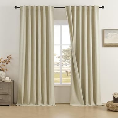 DUALIFE Faux Linen Curtains 108 Inches Long for Living Room 2 Panels Set Back Tab Draperies Neutral Earth Tone Blackout Curtains for Large Window Vertical 9 FT Tall 50 By108 Oatmeal Chartreuse - Image 1
