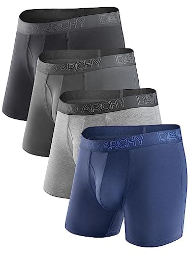 DAVID ARCHY Men’s Underwear Boxer Briefs Soft Comfortable Underwear Boxer Briefs for Men Breathable Moisture-Wicking 4 Pack (L, Black/Dark Gray/Navy Blue/Heather Gray - 5.5" in 4 Pack) - Image 1