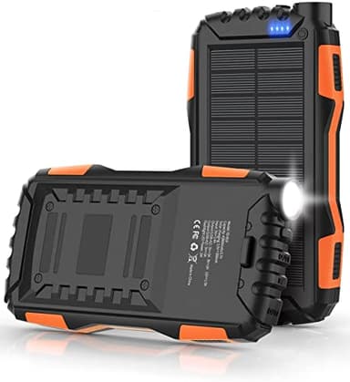Solar Charger, Power Bank, 42800mAh Portable Charger Power Bank External Battery Pack 5V3.1A Qc 3.0 Fast Charger Built-in Super Bright Flashlight (Orange) - Image 1