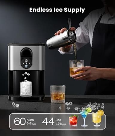 Cowsar Nugget Ice Makers Countertop, 44lbs/24H Pellet Ice Maker with Ice Dispenser, Self-Cleaning, Water Reservoir, Soft Chewable Ice Maker Machine for Home/Kitchen/Office, Silver Stainless - Image 3