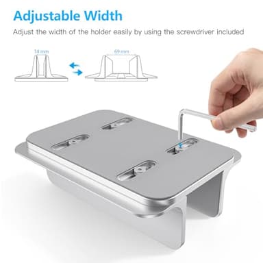 OMOTON Vertical Laptop Stand Holder, Desktop Aluminum Stand for MacBook with Adjustable Dock Size, Fits All MacBook, Surface, Chromebook and Gaming Laptops (Up to 17.3 inches), Silver - Image 6