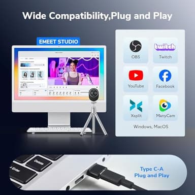 EMEET Piko+ Webcam 4K, World's 1st Dual-Camera AI-Powered 4K Webcam, 1/2.55'' Sony Sensor, 3 Mics&3 Sound Modes, Panda Magnetic Privacy Cover, USB C-C&C-A, Ideal for Livestreamers and Content Creators - Image 7