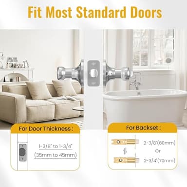 HOSOM 6 Pack Privacy Door Levers, Interior Door Handles for Bedroom and Bathroom, Wave Style Lever Handles Keyless, Satin Nickel Door Lock Reversible for Right & Left - Image 2
