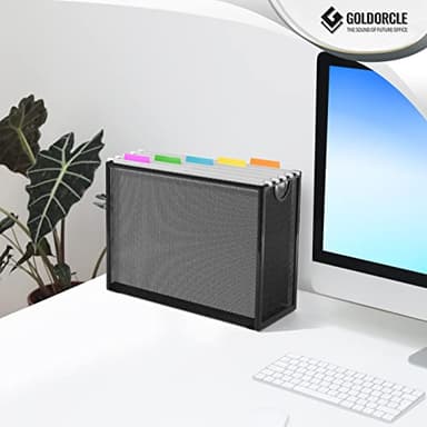 GoldOrcle Hanging File Organizer, Letter-Size File Holder with 5 Folders, Modern Metal Mesh Storage Basket, Black and Grey, 12.2 x 9.45 x 5.45 inches - Image 7