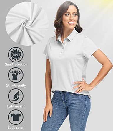 TACVASEN Womens Golf Shirts Short Sleeve Polos for Women Casual Work Shirts Quick Dry Athletic Shirts Summer Sun Shirts White - Image 3