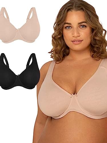 Fruit of the Loom Women's Cotton Unlined Underwire Bra 2 Pack Heather Grey/Black Hue 40D - Image 1