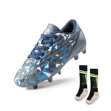 DREAM PAIRS Boys Girls Soccer Cleats Youth Firm Groud Athletic Outdoor Trainning Football Shoes with Soccer Socks,Size 9.5 Toddler,Dark/Grey/Royal/Blue,HZ19003K-ACC - Image 1