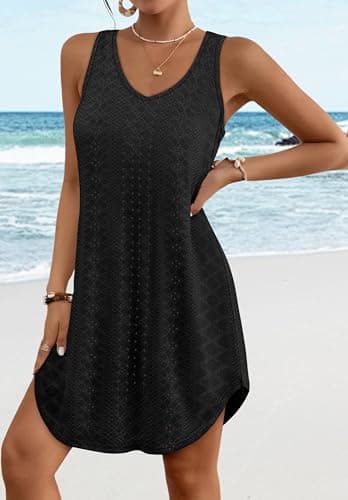 Aokosor Spring Dresses for Women 2025 Loose V Neck Sleeveless Casual Dress Sundresses Swing Tank Dresses Black S - Image 2