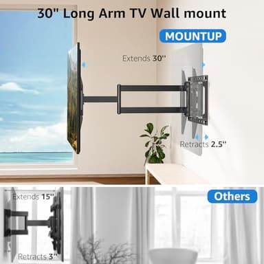 MOUNTUP Long Arm TV Wall Mount for Most 37''-82'' TVs, Corner TV Wall Mount with 30'' Extension Full Motion TVs Mount with Swivel Tilt Max VESA 600x400mm Load Up to 88 LBS, Fit 16/18/24'' Stud MU0019 - Image 2