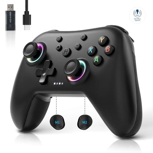 AceGamer Aurora Generation 2.4G Wireless Bluetooth Controller for Windows PC/Android/Switch/iOS/Steam Deck, Hall Joysticks and RGB Light- Upgraded PC Gaming Controller and Back Buttons Lock (Black) - Image 1