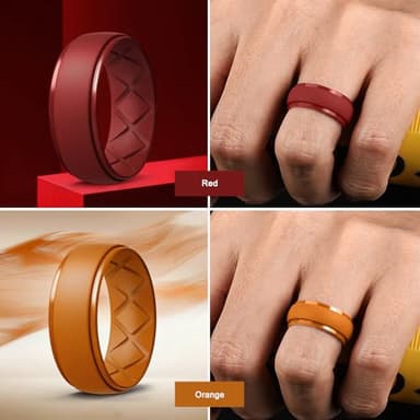 Egnaro Inner Arc Ergonomic Breathable Design, Silicone Rings Mens with Half Sizes, 1/4/5/6/7 Rubber Wedding Bands, 10mm Wide-2.5mm Thick - Image 3