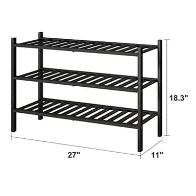 3-Tier Black Bamboo Shoe Rack for Entryway, Stackable | Foldable | Natural, Shoe Shelf Storage Organizer for Hallway Closet, Free Standing Shoe Racks for Indoor Outdoor - Image 2
