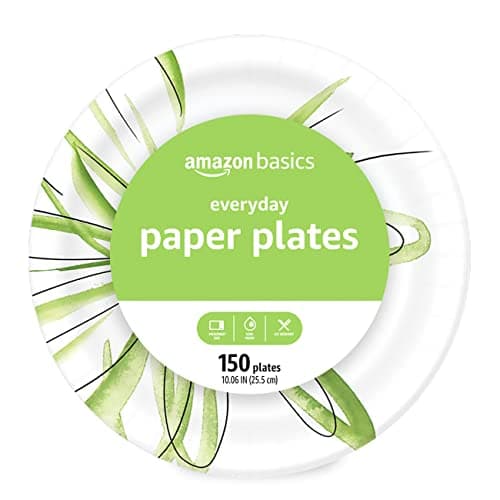 Amazon Basics Everyday Paper Plates, 10 Inch, Disposable, 150 Count - Image 1