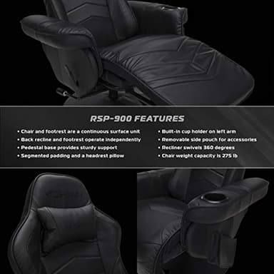 RESPAWN 900 Racing Style Gaming Recliner, Reclining Gaming Chair, in Black RSP 900 BLK - Image 8