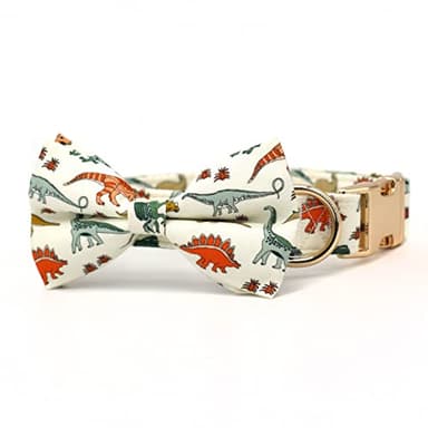 Cream Dino Dog Collar Bow, Dog Bowtie, Bowtie Dog Collar,Boy Dog Bow Collar - Image 5