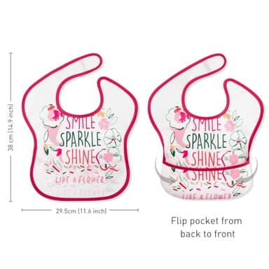 CIVARUA KIDS Mess Proof Baby Bib 3 Pack, Waterproof Led Weaning Baby Feeding Bibs With Food Catcher, Travel Pink Red Floral Feeding Bibs for girl boy - Image 3