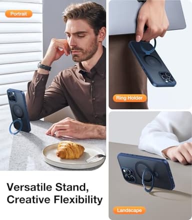 TORRAS Magnetic Ostand for 16 Pro Max Case with Stand, [Military Grade Drop Tested][Compatible with MagSafe] Translucent Slim Back Soft Edge Case for 16 Pro Max 6.9 inch 2024, Blue - Image 5