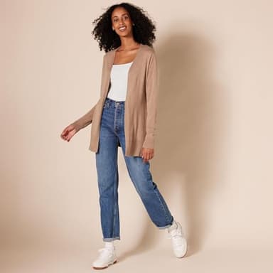Amazon Essentials Women's Lightweight Open-Front Cardigan Sweater (Available in Plus Size), Camel Heather, Small - Image 5