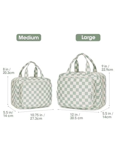 Narwey Travel Toiletry Bag for Women Large Hanging Makeup Bag Organizer Toiletries Bag for Full Size Essentials Accessories Cosmetics (Mint Green Checkerboard (Large)) - Image 2