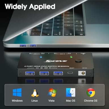 KVM Switch 8K@60Hz,HDMI KVM Switch for 2 Computers Sharing 1 Monitor and 3 USB3.0 Devices, Wired Remote Control and USB Cable Included - Image 7