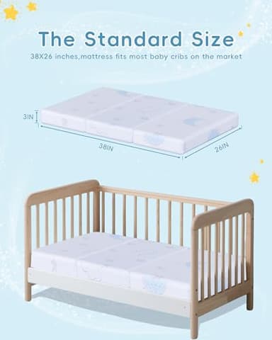 VRSHOAT Trifold Pack and Play Mattress 38"x26", Double-Layer Pack N Play Mattresses for Baby Toddler with Waterproof Washable Breathable Cover, Portable Mini Crib Mattress for Playpen - Image 3