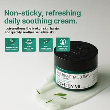 SOME BY MI AHA BHA PHA 30 Days Miracle Cream - 2.02oz, 60ml - Mild Exfoliating Salicylic Acid & Centella Face Moisturizer for All Skin Types - Daily Soothing & Clarifying Face Cream - Korean Skin Care - Image 2