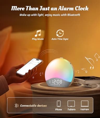 ecozy Sunrise Alarm Clock, White Noise Sound Machine, Upgraded Backlit Buttons for Bedrooms, 26 Soothing Sounds, 17 Night Lights, Bluetooth Speaker, Wake Up Sunlight for Heavy Sleepers, Adults, Kids - Image 7