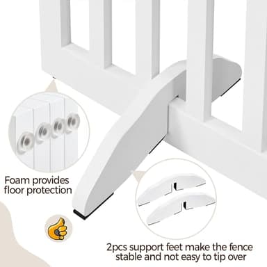 Yaheetech 36" H Extra Tall Freestanding Pet Gate 4-Panel Wooden Dog Fence with 2 Support Feet Folding Dog Gate for Indoor, Stairs, Doorways, Halls, Kitchen Wooden Pet Barrier White, 79.5" L x 36" H - Image 7