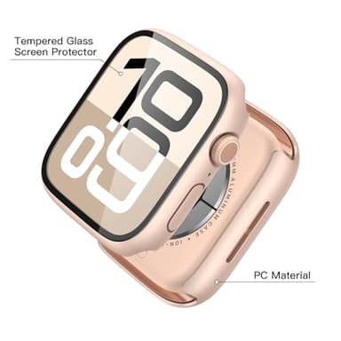 Misxi 2 Pack Tempered Glass Case Compatible for Apple Watch Series 11 (2025) Series 10 46mm, Hard PC Screen Protector Overall Protection Scratch-Resistant Cover for iWatch, 1 Rose Gold + 1 Transparent - Image 4