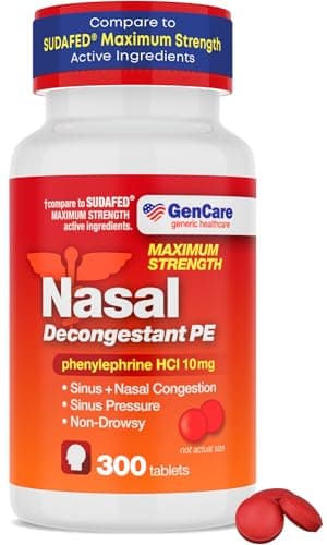 GenCare - Nasal Decongestant (10mg Tablets) Phenylephrine HCl (300 Tablets Per Bottle) | Value Pack Non Drowsy Sinus and Nasal Congestion Relief | Lower Sinus Pressure Due to Allergies or Illness - Image 1