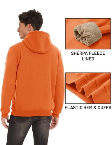 TACVASEN Mens Hoodies Pullover Heavyweight Sweatshirts for Men Workout Hoodies Sherpa Pullover Athletic Fleece Sweatshirts Orange - Image 6