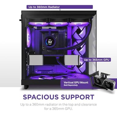 NZXT H6 Flow RGB Mid-Tower Airflow Case with 3 RGB Fans, Panoramic Glass Panels, Cable Management - Black - Image 8