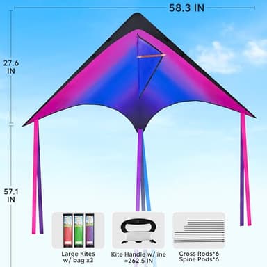 JOYIN 3 Packs Large Delta Kite Red, Green and Purple, Easy to Fly Huge for Kids and Adults with 262.5ft String, Large Delta Beach Kite for Outdoor Games and Activities - Image 7