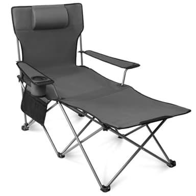 apollo walker Camping Chairs for Adults - 6 Legged Beach Chair with Foot Rest, Adjustable 90° - 135° Reclining Lounge Chair Outdoor, Folding Chairs for Outside with Detachable Pillow & Carry Bag Grey - Image 1