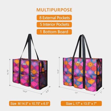 TOPDesign Utility Water Resistant Tote Bag with 13 Exterior & Interior Pockets, Top Zipper Closure & Thick Bottom Support, for Working Women, Teachers, Nurses, Accountants (Yoga Totem) - Image 2