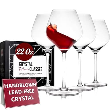 Gusto Nostro Crystal Wine Glasses Set of 4, 22 Oz Long Stem Modern Wine Glasses for White and Red Wine, Dishwasher Safe, Fancy, Elegant, Large and Tall Wine Glass for Wedding Christmas Anniversary - Image 1