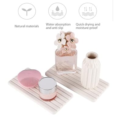 NiuYichee 2 PCS Water Absorbent Diatomite Coasters Rectangle, Grooved Design, Water Absorbing Stone Used for Hand Soaps & Plants & toiletries in The Modern Home - Image 2